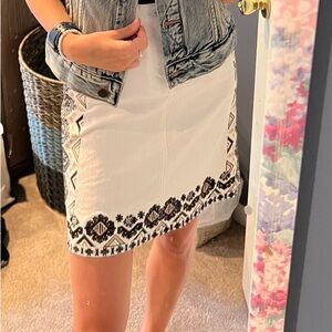 Anthropologie White Embroidered jean skirt